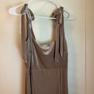 Elegant Tan Velvet Dress with Tie Straps
